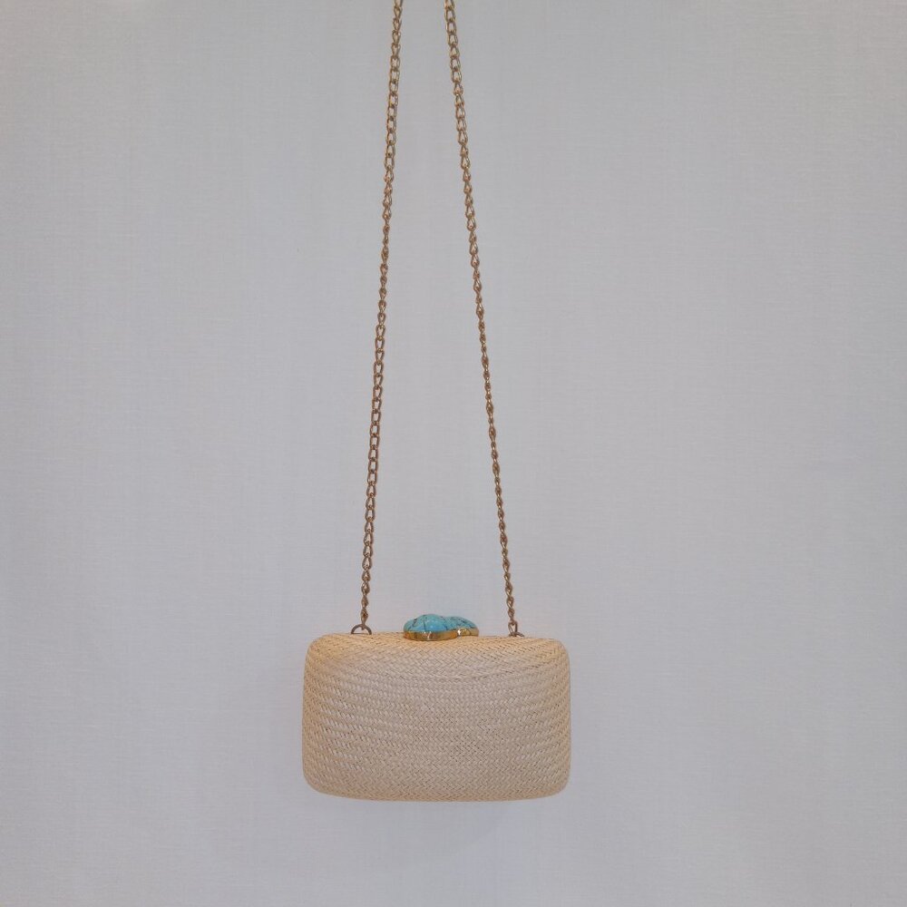 Kayu Jen Straw Clutch/Shoulder Bag With Turquoise Stone Toast/Natural NWOT - Picture 5 of 16
